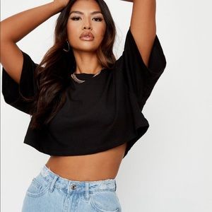 Missguided Drop Shoulder Oversized Black Crop Top Size 12
